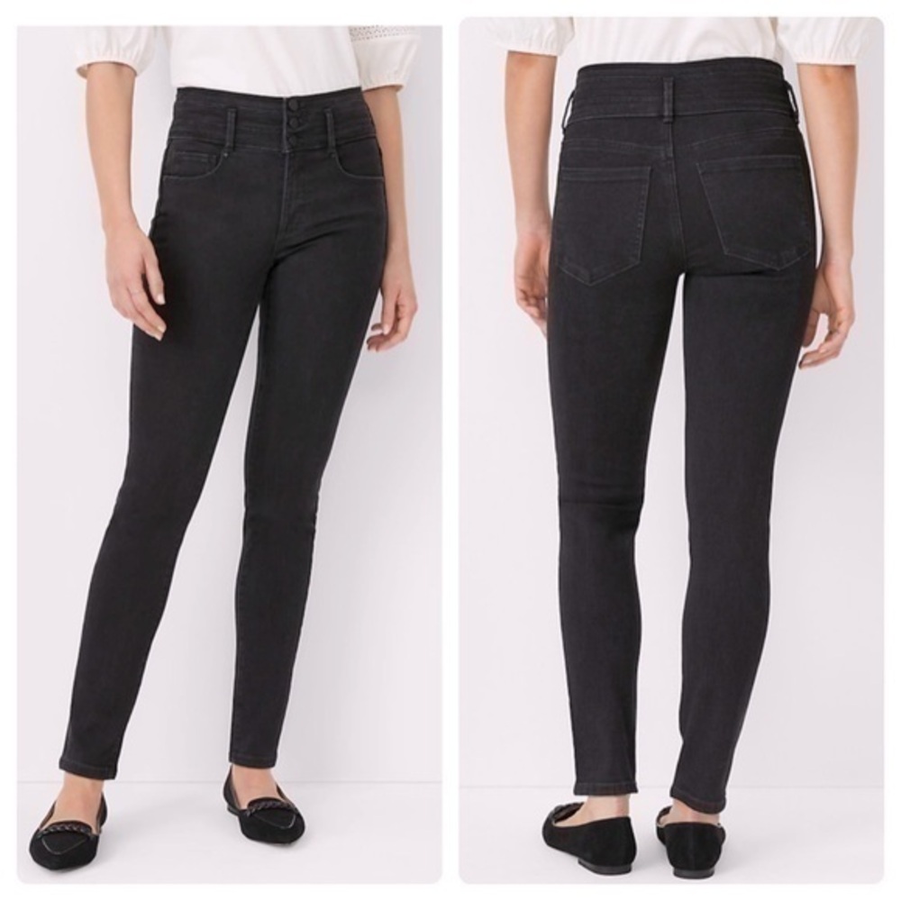 Ann Taylor Washed Black Sculpting Pocket High Rise Skinny Jeans